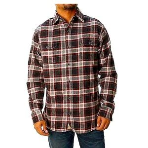 Jach’s Brawny Men’s Red Plaid Flannel Button up long sleeve shirt. Size Large